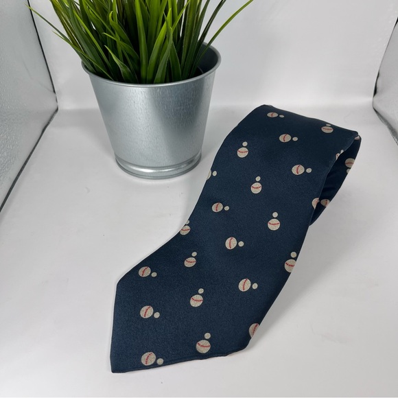 Missoni‎ Vintage Men’s Silk Neck Tie. Navy Blue with White Dots/ Baseballs - Picture 2 of 6